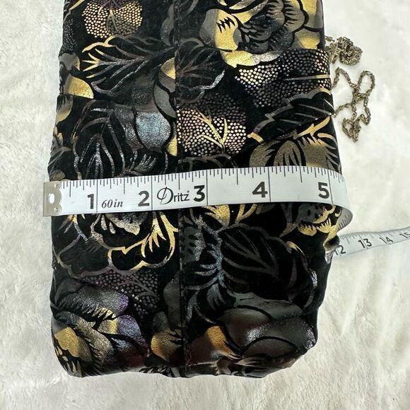 Vintage Velvet Fabric Dark Floral Evening Handbag Corsage Applique Chain Strap - Picture 7 of 9